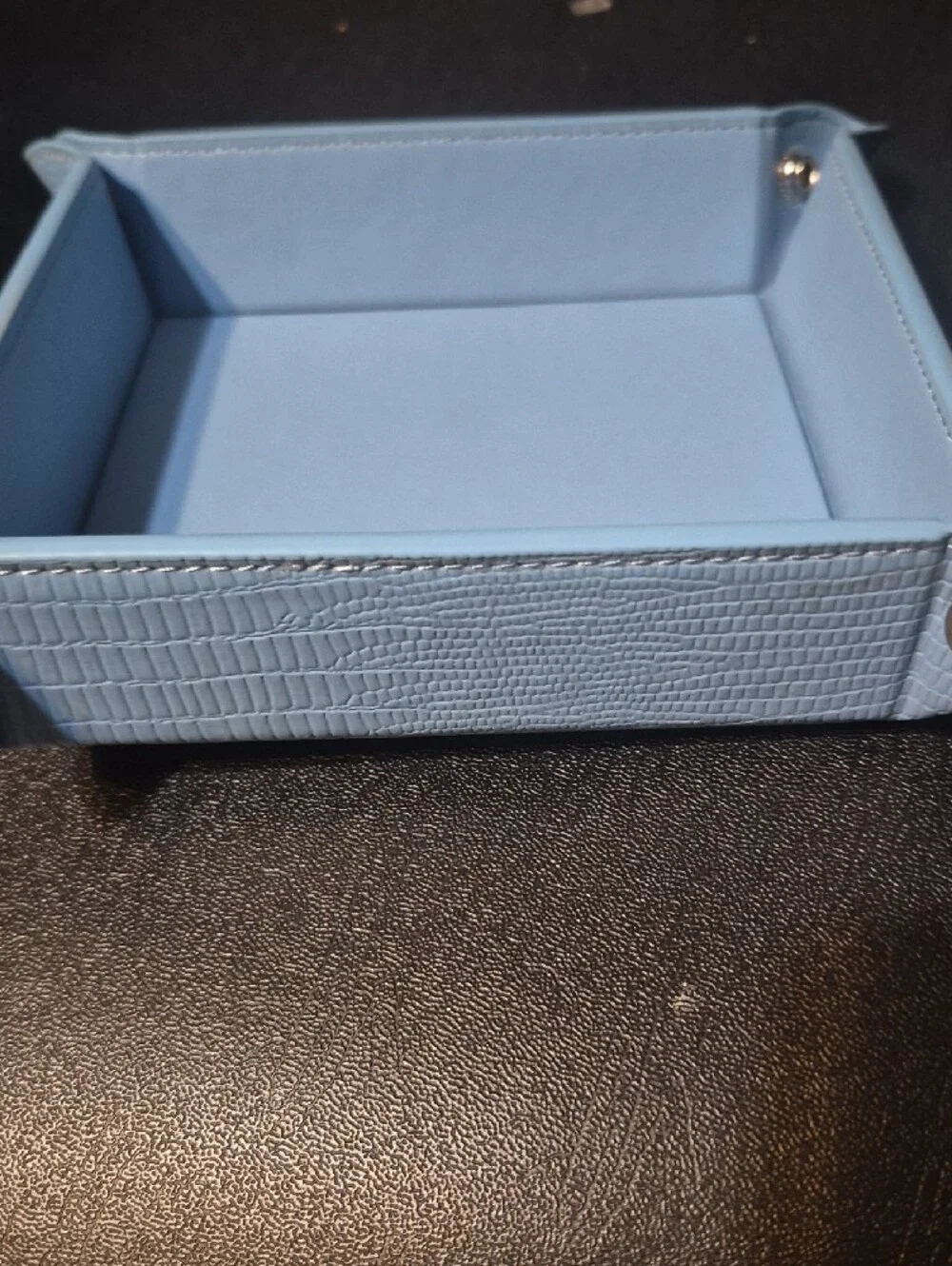 Light Blue Catchall Trinket Tray - Faux Leather Deco Storage 6x6